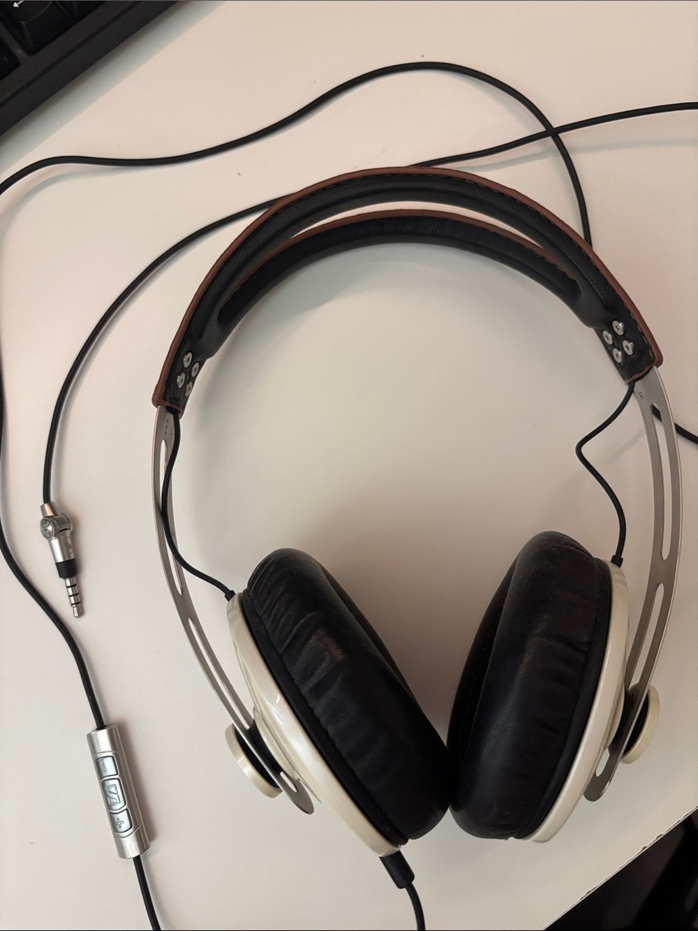 Sennheiser Over-Ear Wired Headphones in Cream and Black with Brown Headband Trim